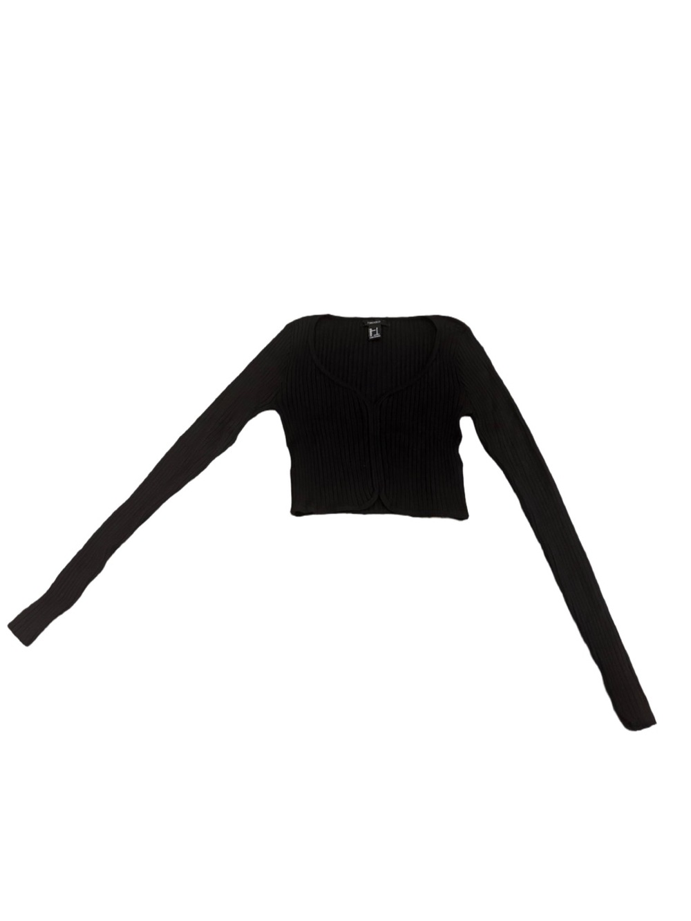 Forever 21 Black Ribbed Cropped V-Neck Long Sleeve Top